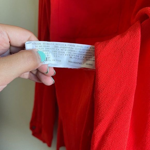 ZARA BRIGHT RED GOLD BUTTON SHIRT POCKET FRONT VISCOSE SILKY SIDE SLIT T… - Picture 6 of 8